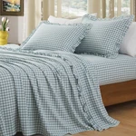 Kkjiaf 4 Pieces Plaid Ruffle Queen Bed Sheets, Cotton Gingham Se. Fixed Price $83.32.