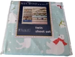 Shavel Micro Flannel Twin Sheet Set "fun The Snow" Light Blue New. Fixed Price $30.00.