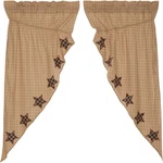 63" L Tan Red Windowpane Check W/ Stars Drawstring Prairie Curtains Bingham. Fixed Price $69.95.