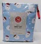 Martha Stewart Holiday Collection Santa Faces Cotton Flannel Sheet Set Queen. Fixed Price $45.00.
