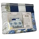 Hejeme King Microfiber 6-PIECE Sheet Set Floral Blue/white Deep Pocket. Fixed Price $25.00.