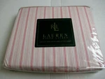 Ralph Lauren Summer Cottage White Red Pink Ticking Stripe Fitted Sheet- Cal. Fixed Price $249.99.