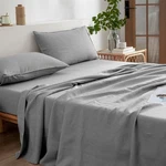 Everly 100% Pure French Linen Stonewashed Sheet Set Twin Size 3PC Light Gray. Fixed Price $89.99.