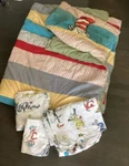 5 Pc Rare Pottery Barn Kids Dr. Seuss Cat The Hat Twin Quilt + Sham Sheets. Fixed Price $150.00.