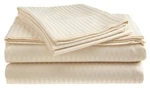 Queen Size Beige 400 Thread Count 100% Cotton Sateen Dobby Stripe Sheet Set. Fixed Price $24.99.