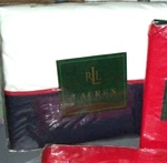 Ralph Lauren Modern Yachtsman Kg Flat Sheet White Navy Red Nautical Cotton Twill. Fixed Price $200.00.