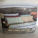 New Nip American Homes Flannel Cotton Sheet Set Blue Sheep King Deep Pocket. Fixed Price $69.00.
