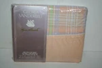 New Vintage 1983 Gloria Vanderbilt Plaid Peach King Flat Sheet 200 Thread Count. Fixed Price $28.96.