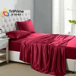 Lanest Housing Silk Satin Sheets, Bed Set King, Burgundy. Fixed Price $60.17.