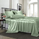 6 Piece Queen Size Satin Sheets Set - Silky Smooth Sage Green With Deep Pocket,. Fixed Price $51.12.