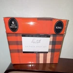 Paris Textile Collection 6PC King Sheet Set Orange Plaid Deep Pocket. Fixed Price $45.00.