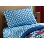 Mainstays Kids Blue And White Checked Printed Polyester Twin 3PC Sheet Set. Fixed Price $22.88.