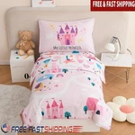 Toddler Bed Set 4PCS Comforter Fitted Flat Sheet Pillowcase Fairy Castle Design. Fixed Price $49.30.