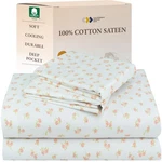 Floral Pattern Bed Sheet Set Queen Size, 100% Cotton Sateen Deep Pocket. Fixed Price $58.71.