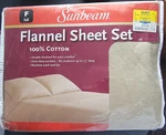 Sunbeam Full Size Flannel Sheet Set Tan Beige Brand New Old Stock. Fixed Price $49.99.
