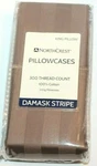 Northcrest 2 King Pillowcases 300 Tc Brown Damask Stripe 100% Cotton. Fixed Price $39.98.