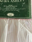 New Old Stock Vintage Laura Ashley Ticking Stripe Fabric Ruffled Flat Sheet. Fixed Price $49.99.
