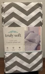 Truly Soft 3 Piece Sheet Set Chevron Grey White Microfiber Polyester Ziggy New. Fixed Price $15.99.