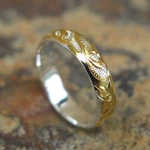 Hawaiian Silver Gold-plated Queen Jewelry Flower Wedding Ring Band 4MM SR1135. Fixed Price $39.75.