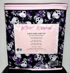 Betsey Johnson Queen Black White Skulls & Purple Roses Halloween Sheet Set 6PC. Fixed Price $48.25.