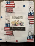 New Berkshire Peanuts Sheet Set Queen, Snoopy Doghouse Stars Stripes July 4TH. Fixed Price $43.00.