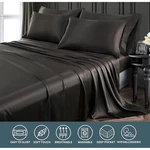 Pothuiny Pure Comfort Black Satin Polyester Sheet Set Deep Pocket Hypoallergenic. Fixed Price $22.99.