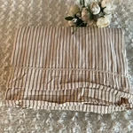 Ralph Lauren Tan Navy Blue Pinstriped Hemstitched King Flat Sheet 97"X108". Fixed Price $74.99.