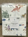 New Pottery Barn Kids Knights & Dragons Organic Full Sheet Set, Flannel. Fixed Price $129.95.