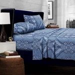 Tribeca Living King Bed Set, Soft Cotton Sateen Printed Paisley Sheets, De. Fixed Price $117.86.