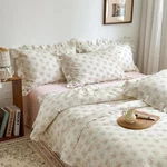 Mixinni Pink Floral Duvet Cover Set Queen Size - 100% Cotton Ruffle Lace Bedd.... Fixed Price $86.29.