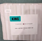 Tommy Bahama King Sheets, Cotton Percale Bedding Set Sailing Stripe Beige New. Fixed Price $59.99.