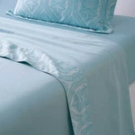 Yves Delorme Nil Bleu Queen Flat & Fitted Sheet 2PC Set Horizon Organic Sateen. Fixed Price $419.00.