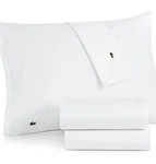 Lacoste Home Solid Cotton Percale 4-PC Sheet Set, Queen Color White Plain. Fixed Price $75.00.