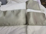 Pem America King Flat Sheet & 2 Pillowsases New White With Green Satin Trim. Fixed Price $40.00.