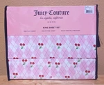 Juicy Couture Cherries Cherry Argyle Pink 6 Pc King Sheet Set W/ 4 Pillowcases. Fixed Price $44.99.