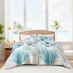 Coastal Set Queen Size 3 Piece, Soft Beach Themed Comforter, Ocean Nau. Fixed Price $89.99.
