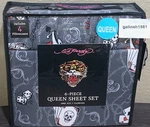 Ed Hardy Grey With Cards,dice,lucky Skulls,logos Queen Sheet Set W/4 Pillowcases. Fixed Price $39.99.