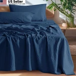 Sonoro Kate 100% French Pure Linen Sheets, QUEEN(16"DEEP), Navy Blue. Fixed Price $210.66.