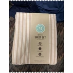 Martha Stewart Queen Beige Billie Stripe 100% Cotton Percale Sheet Set New. Fixed Price $59.95.