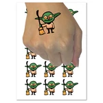 Creepy Goblin With Witch Broomstick Temporary Tattoo Water Resistant Set. Fixed Price $10.99.