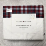Tommy Hilfiger Queen Decorative Border 4 Pc Sheet Set 100% Cotton Percale Plaid. Fixed Price $49.99.