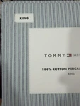 Tommy Hilfiger King Sheet Set Ithaca Bicolor Blue Stripe 100% Cotton, New 4 Pc. Fixed Price $65.00.