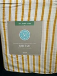 Martha Stewart Queen Bed Sheet Set 100% Cotton Yellow With White, New. Fixed Price $120.00.