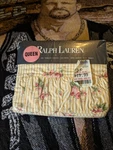 Nos Vintage Ralph Lauren Sophie Yellow Floral Ruffled Stripe Flat Sheet Queen. Fixed Price $85.00.