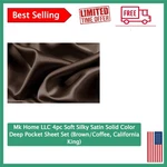 Luxurious 4-PIECE Brown Satin Sheet Set With Deep Pocket California King Size. Fixed Price $62.99.