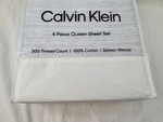 4 Pc Calvin Klein Stippled Wave Blue 300 Tc Queen Sheet Set Nip. Fixed Price $135.15.