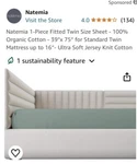 Natemia Fitted Twin Size Sheet 100% Organic Jersey Cotton 39 X 75 Bedding Sage. Fixed Price $28.00.