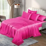 Pothuiny 6 Pieces Queen Satin Sheets Luxury Silky Hot Pink Bedding Sh.... Fixed Price $51.08.