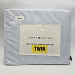 Tommy Hilfiger Twin Sheet Set Cotton Percale Blue White Pin Striped 3PC Ithica. Fixed Price $37.76.