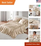 Elegant Champagne Satin Sheets For Queen Size Beds 6-PIECE, Deep Pocket. Fixed Price $48.59.